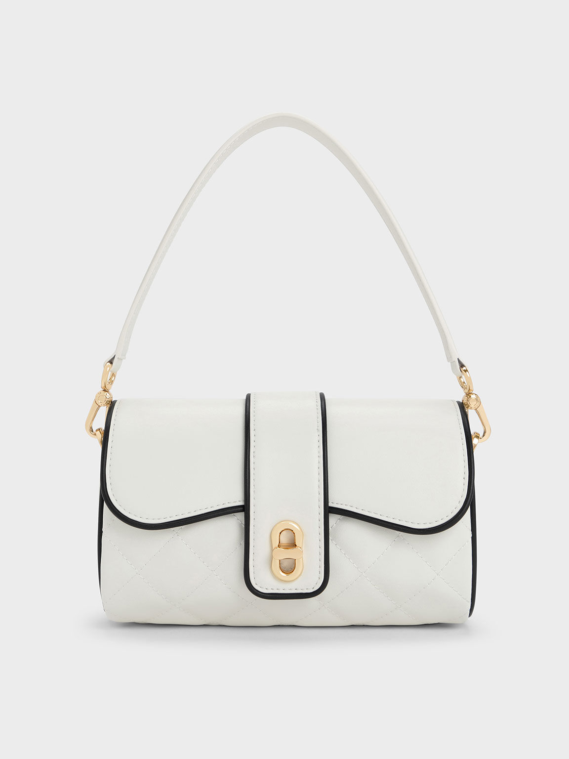 White Contrast-Trim Belted Crossbody Bag - CHARLES & KEITH US