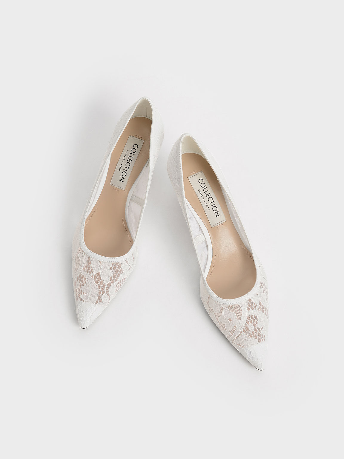 White Lace Sculptural Heel Pumps - CHARLES & KEITH SG
