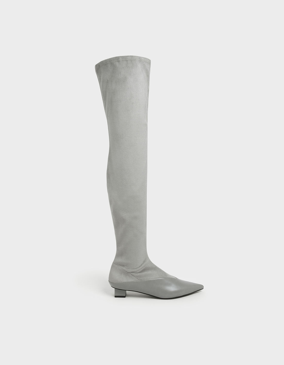 Grey Thigh High Low Block Heel Sock 