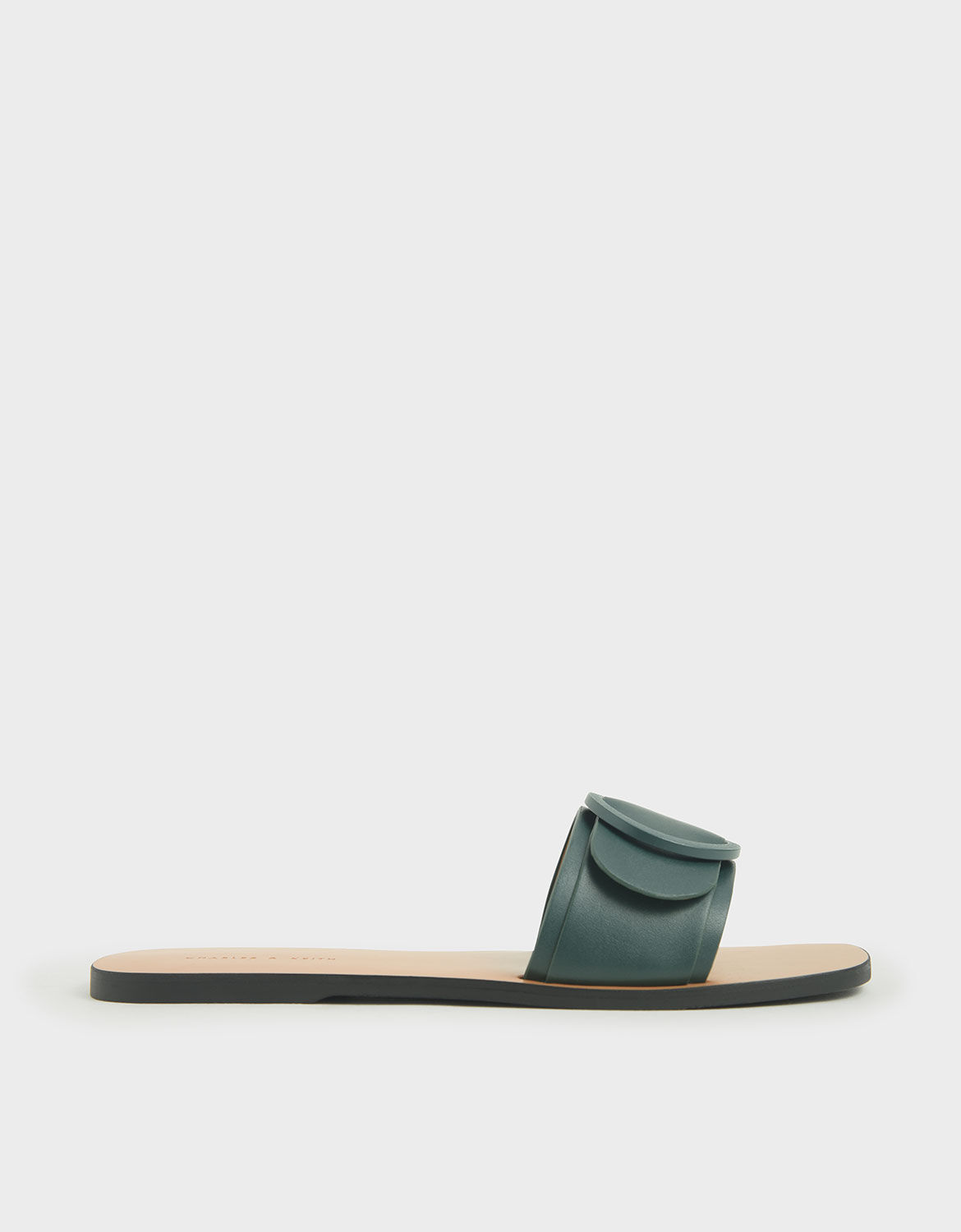 Dark Green Buckle Strap Slide Sandals 