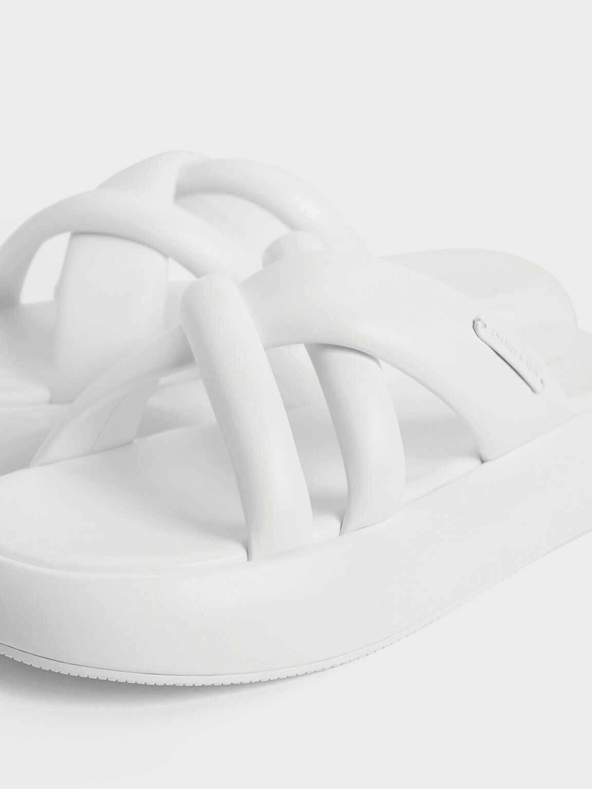 Puffy Crossover-Strap Slide Sandals, White, hi-res