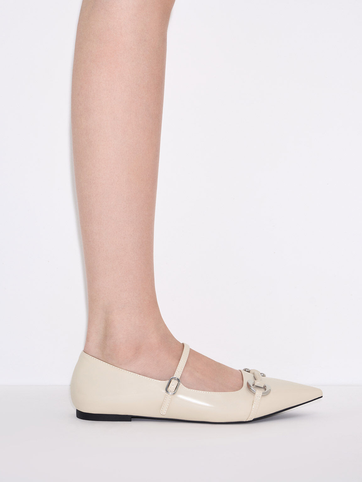 Metallic Accent Pointed-Toe Mary Janes, Chalk, hi-res