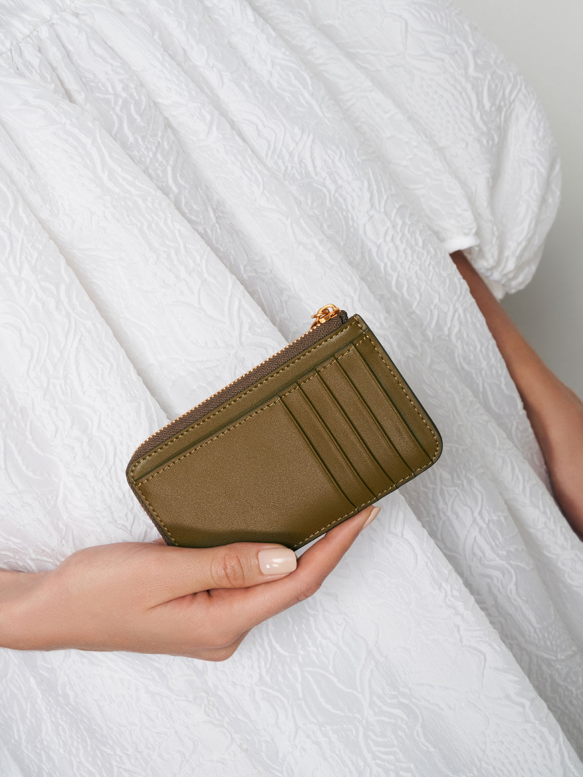 Zip-Around Mini Wallet, Olive, hi-res