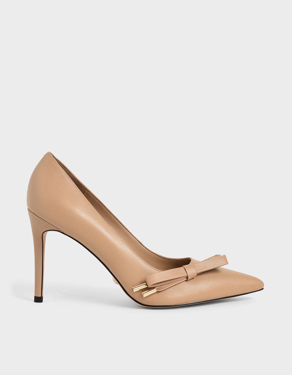 Nude Leather Bow Stiletto Pumps 