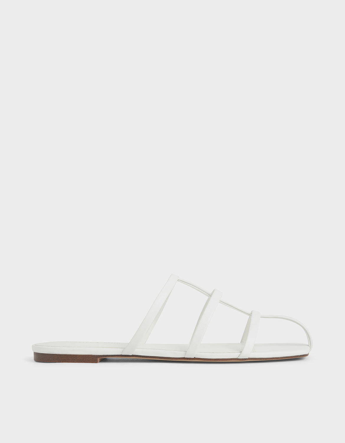 White Strappy Caged Flat Sandals 