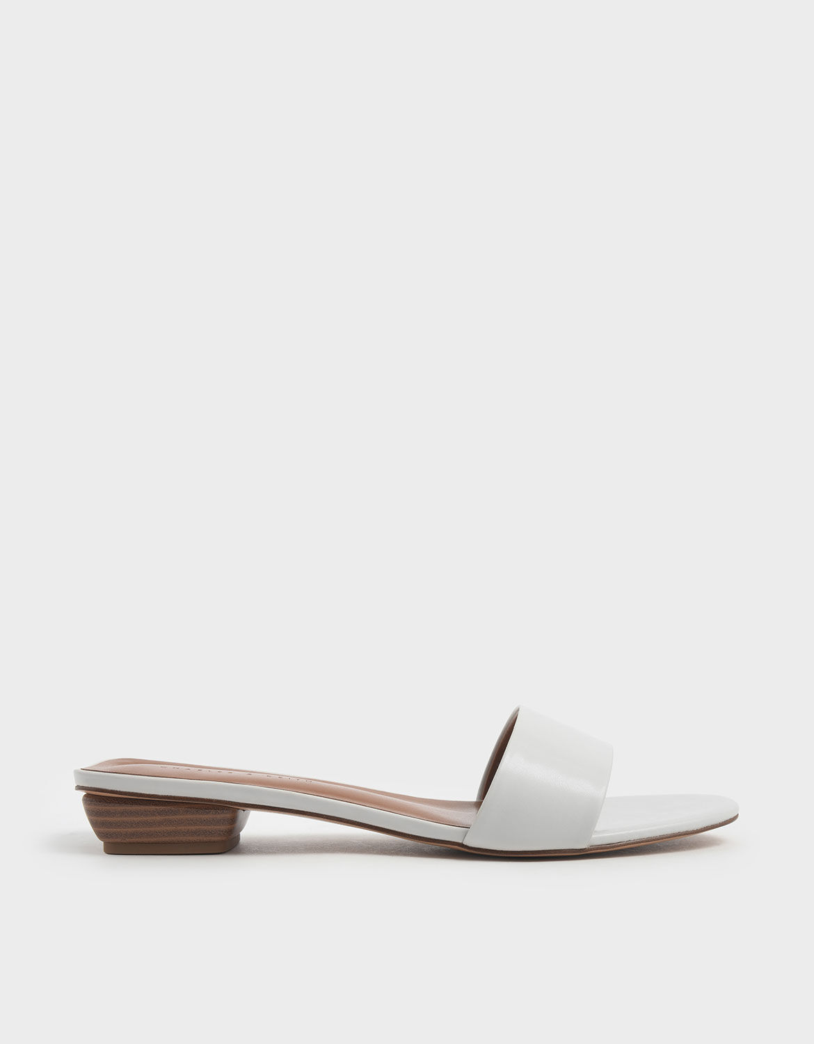 White Stacked Heel Slide Sandals 