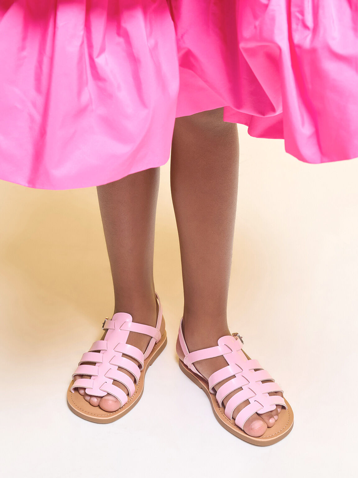 Girls' Caged Sandals, Light Pink, hi-res