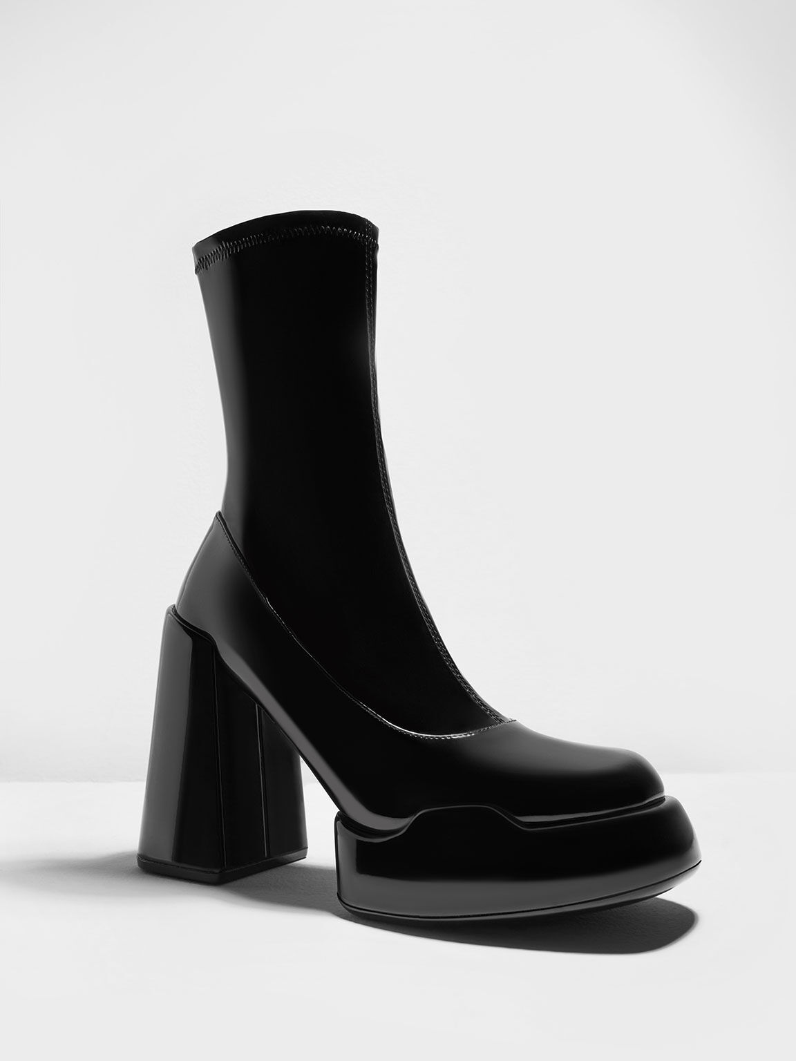 Lula Patent Block Heel Boots - Black