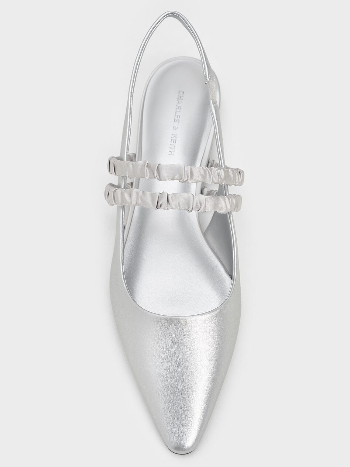 Recycled Polyester Ruched-Strap Mary Janes, Silver, hi-res