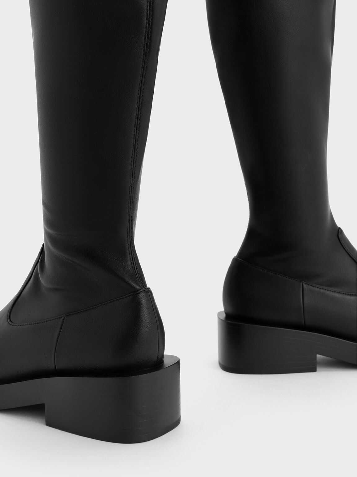 Black Side Zip Knee-High Boots - CHARLES & KEITH AU