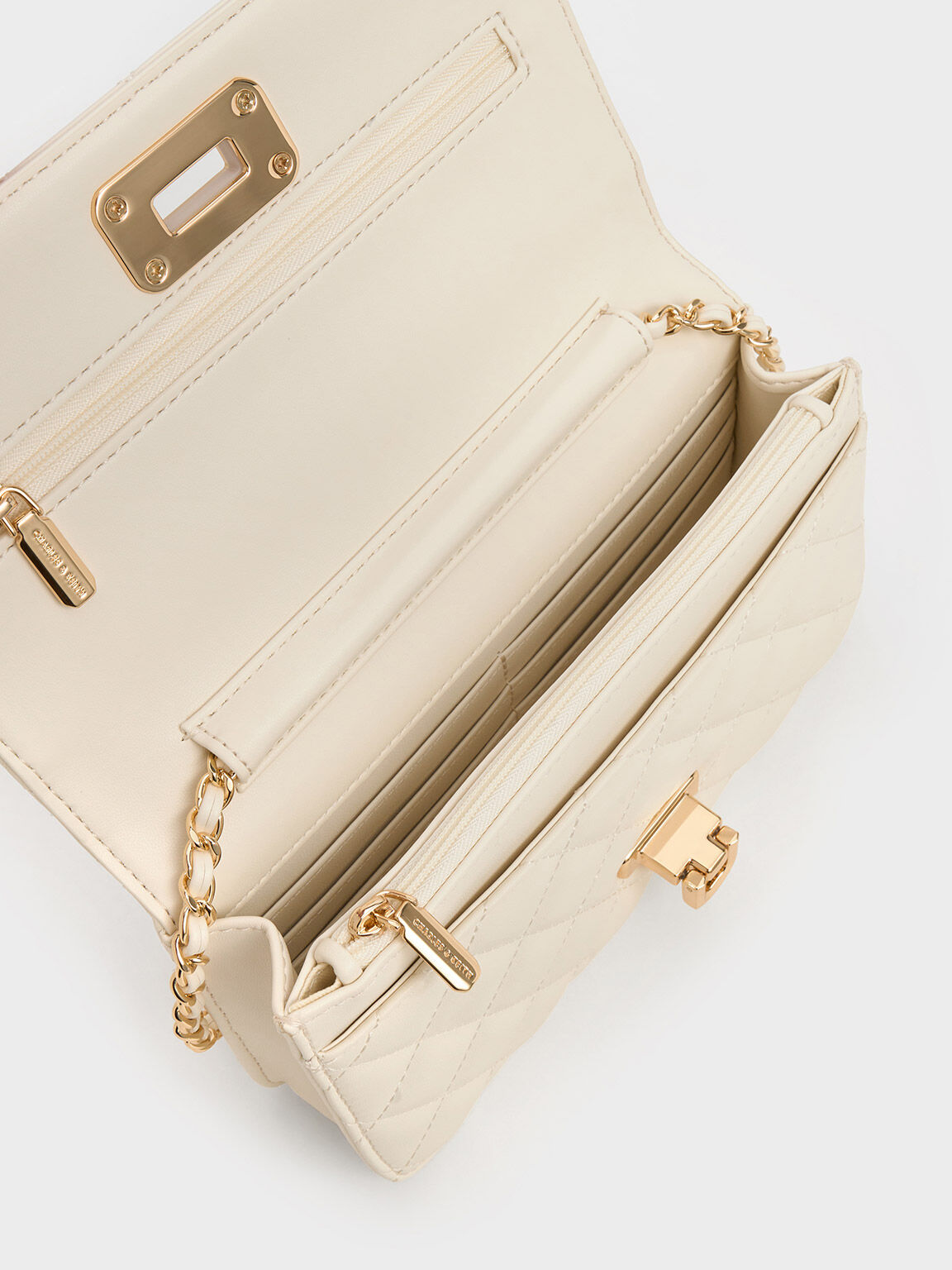 Cressida Quilted Push-Lock Clutch, Cream, hi-res