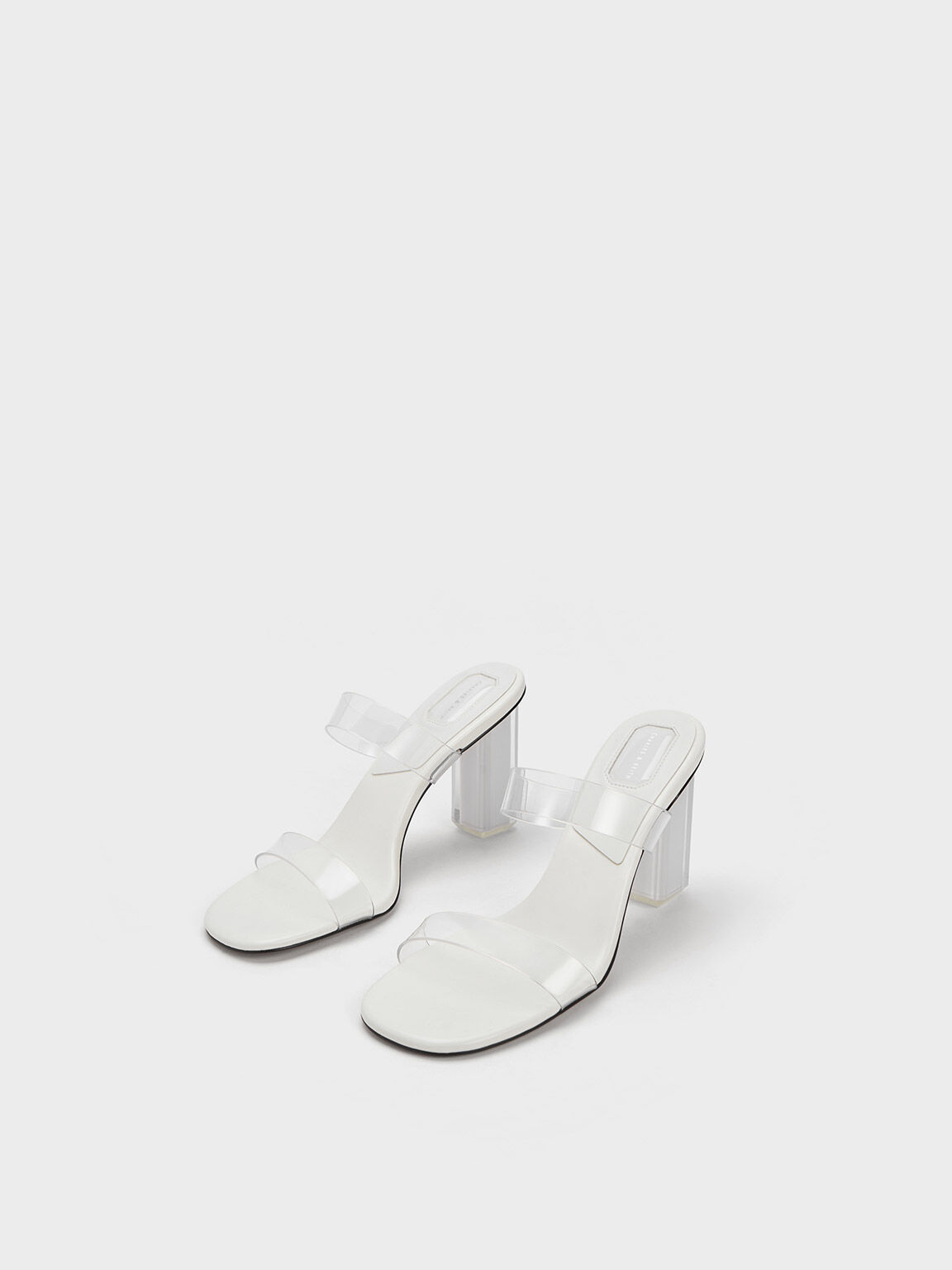 Fia Geometric Heel Mules, White, hi-res