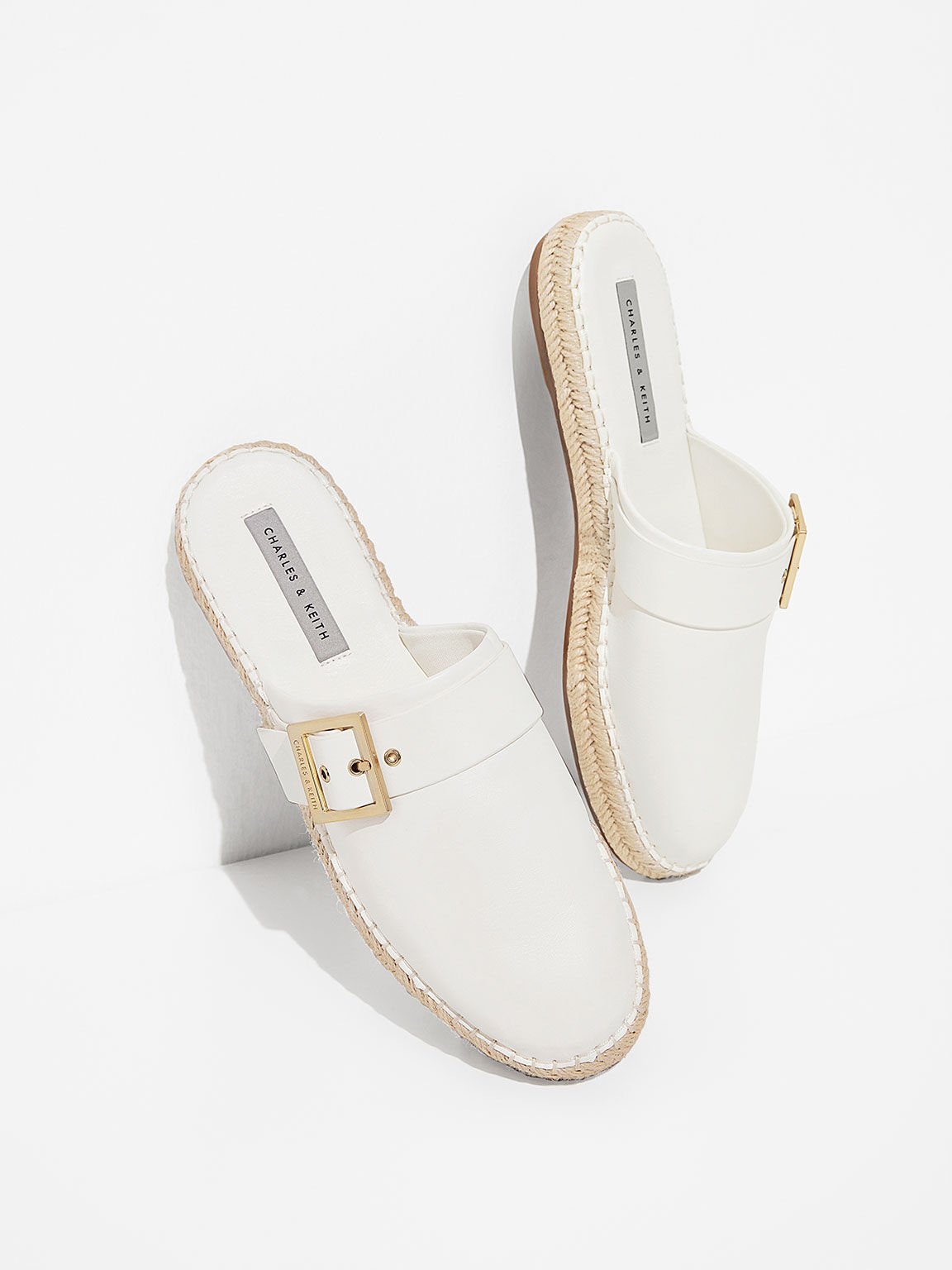 White Buckled Espadrille Mules - CHARLES & KEITH International
