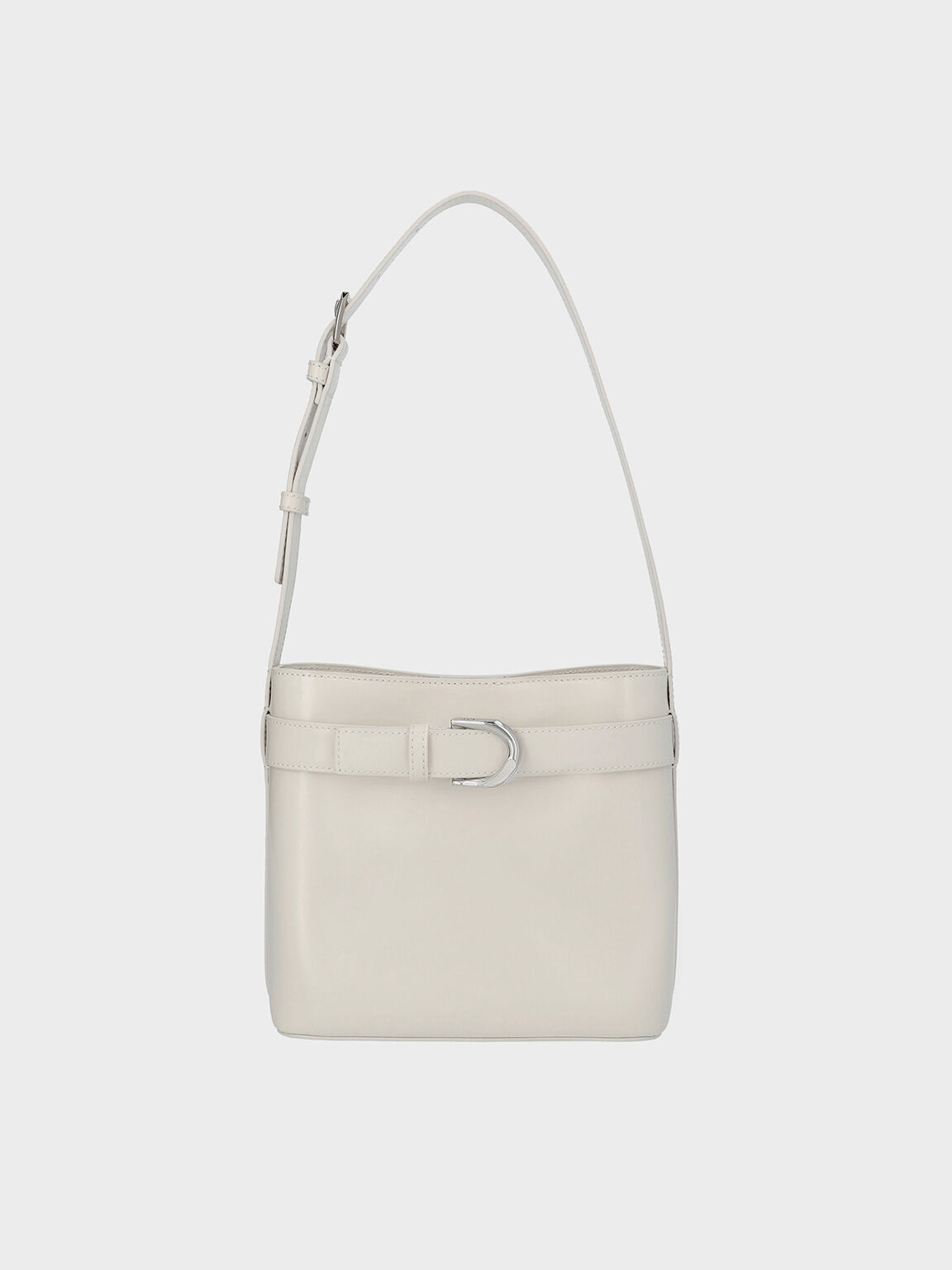 Gabine Leather Belted Bucket Bag, White, hi-res