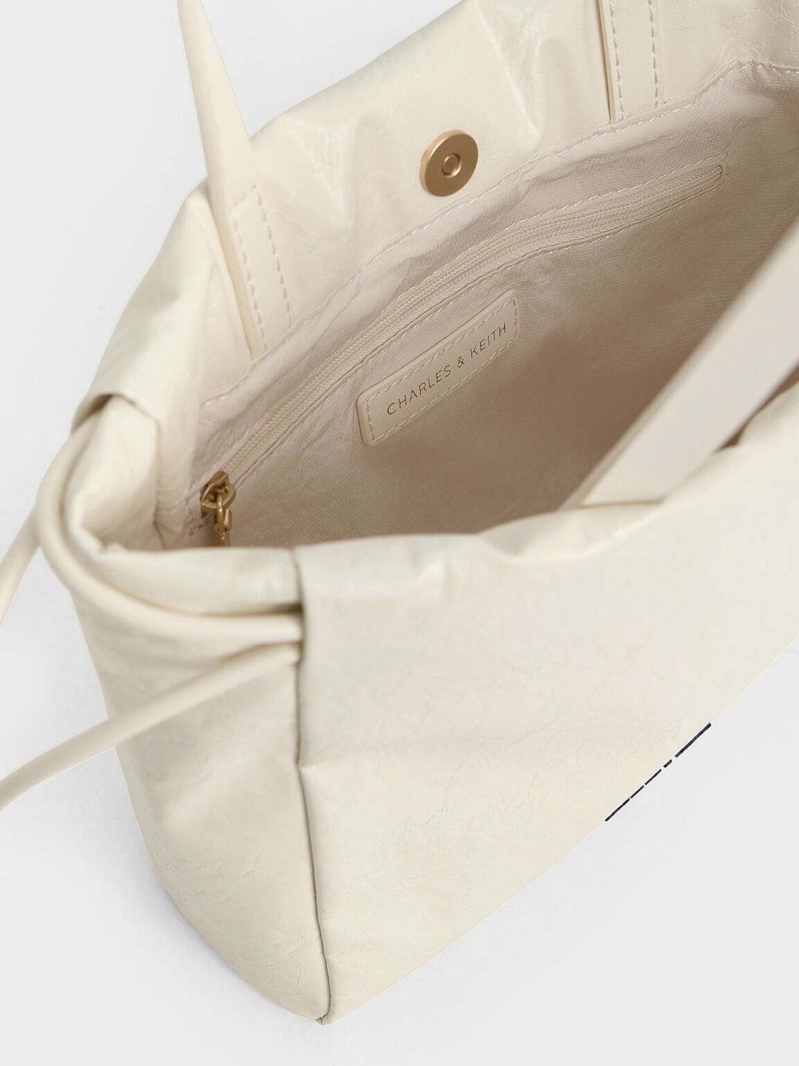 Mini Bethel Crinkle-Effect Ruched Drawstring Tote Bag, Cream, hi-res