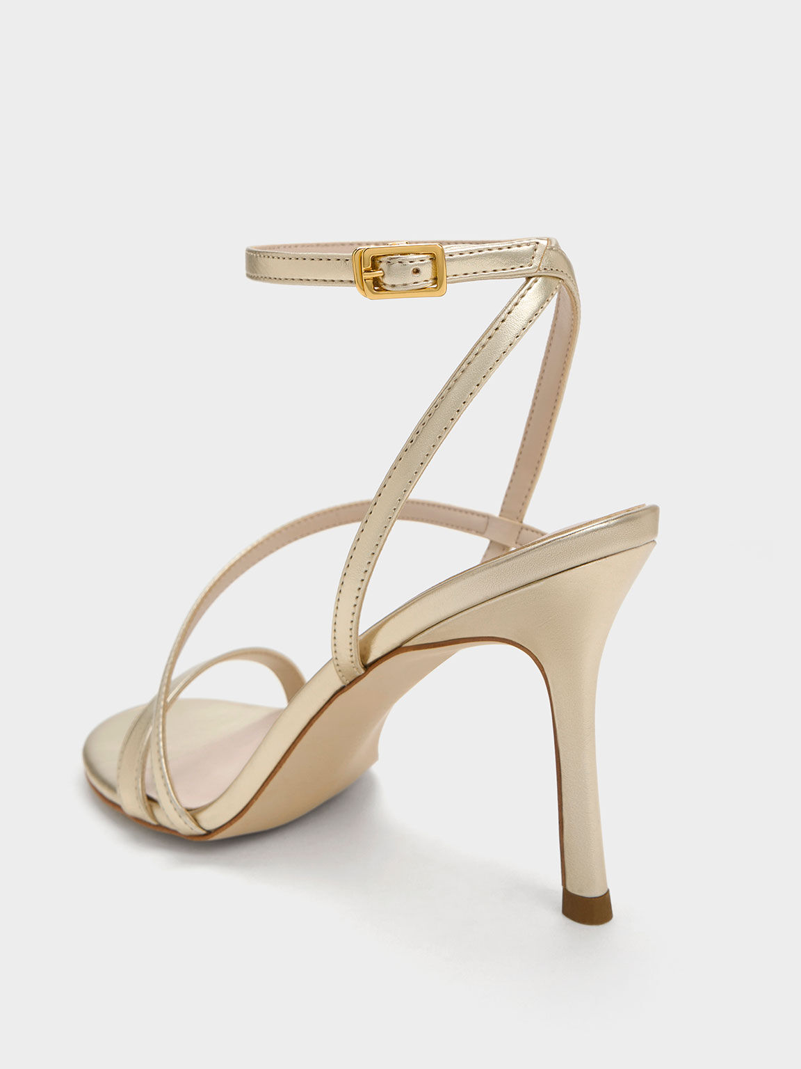 Gold Metallic Asymmetric Strappy Heeled Sandals - CHARLES & KEITH US