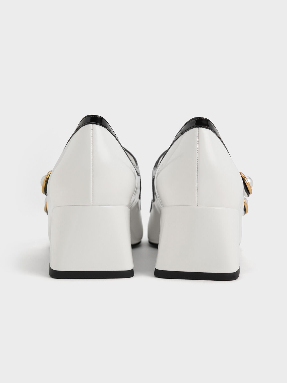 Pearl-Buckle Two-Tone Mary Jane Pumps, White, hi-res