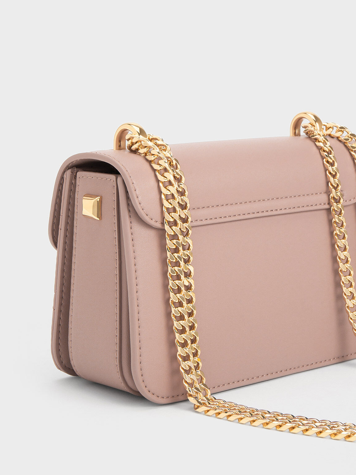 Quilted Push-Lock Chain-Handle Bag, Blush, hi-res