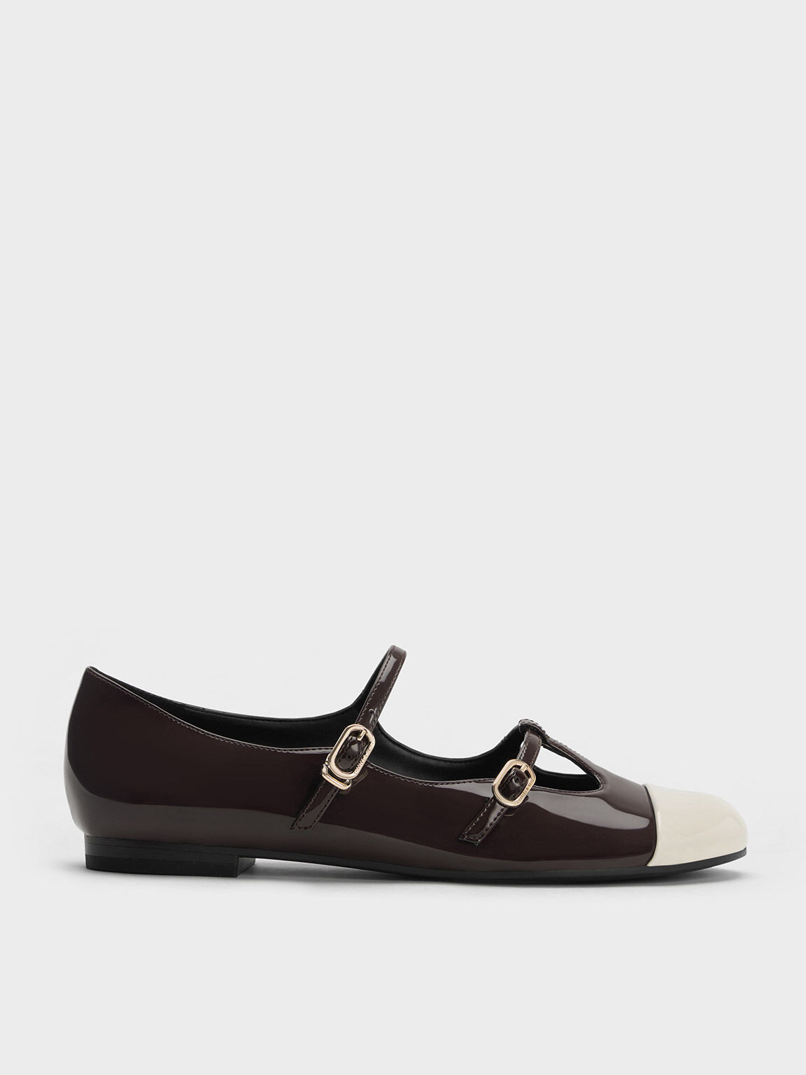 Dark Brown Double-Strap T-Bar Mary Janes - CHARLES & KEITH US