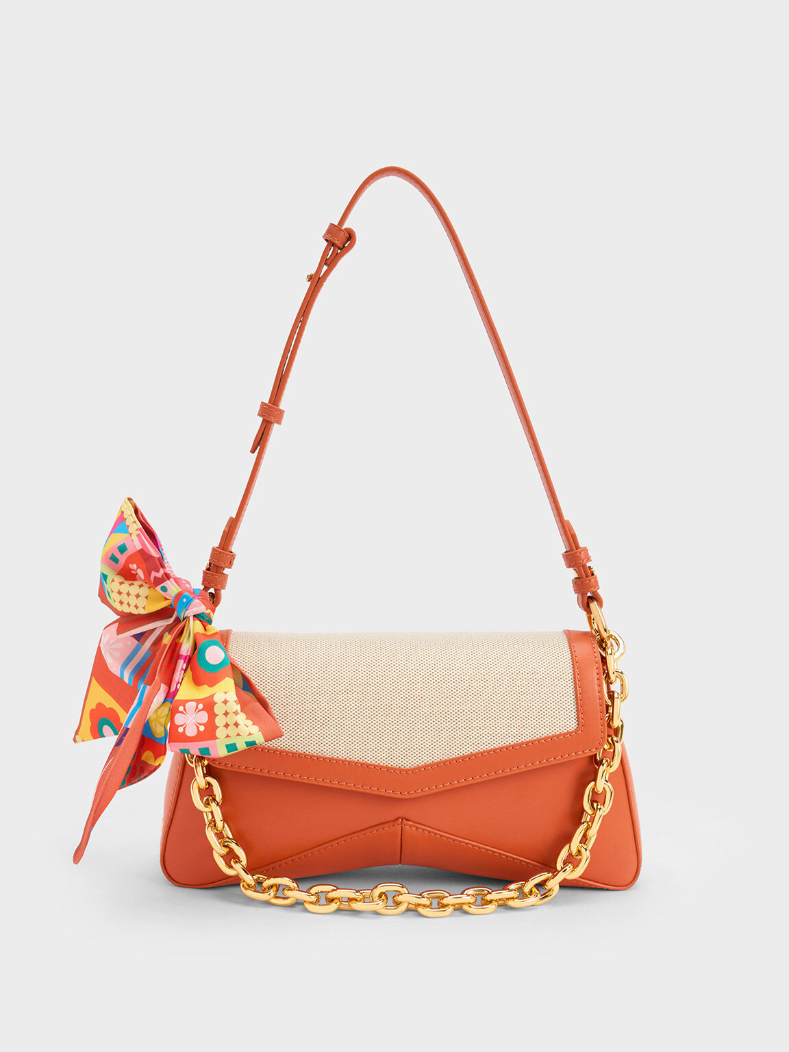 Orange Arley Canvas Chain-Link Trapeze Bag - CHARLES & KEITH US