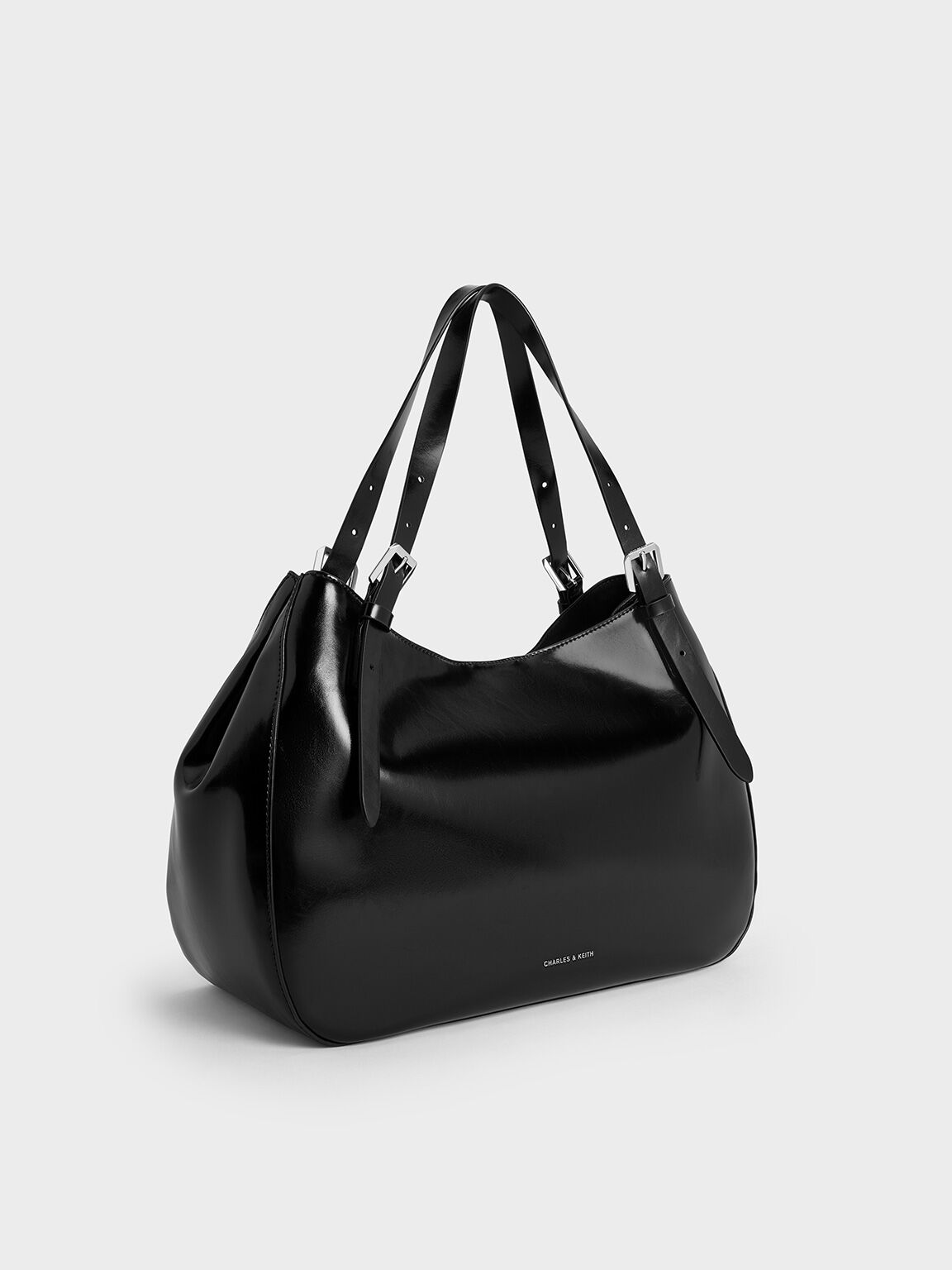 Buckle-Strap Slouchy Tote Bag, Noir, hi-res