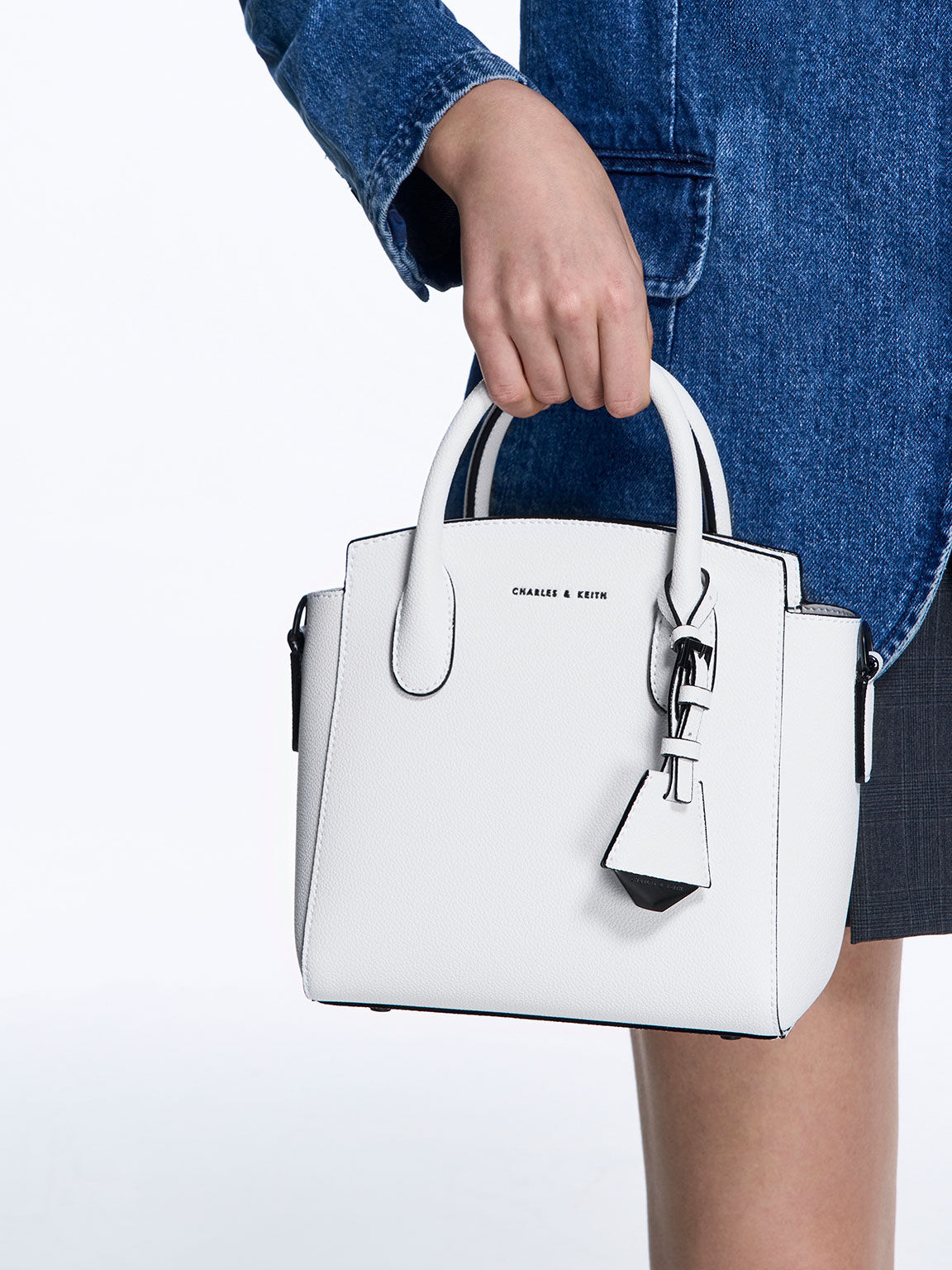 White Double Top Handle Structured Bag - CHARLES & KEITH US