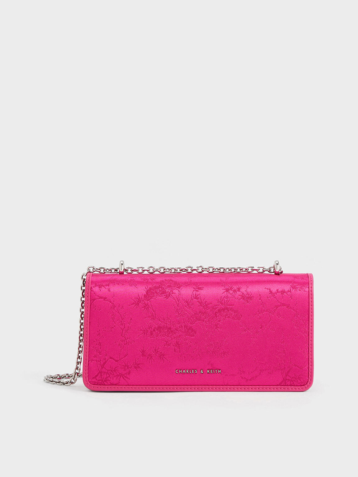 Fuchsia Paffuto Recycled Satin Chain Handle Long Wallet - CHARLES 