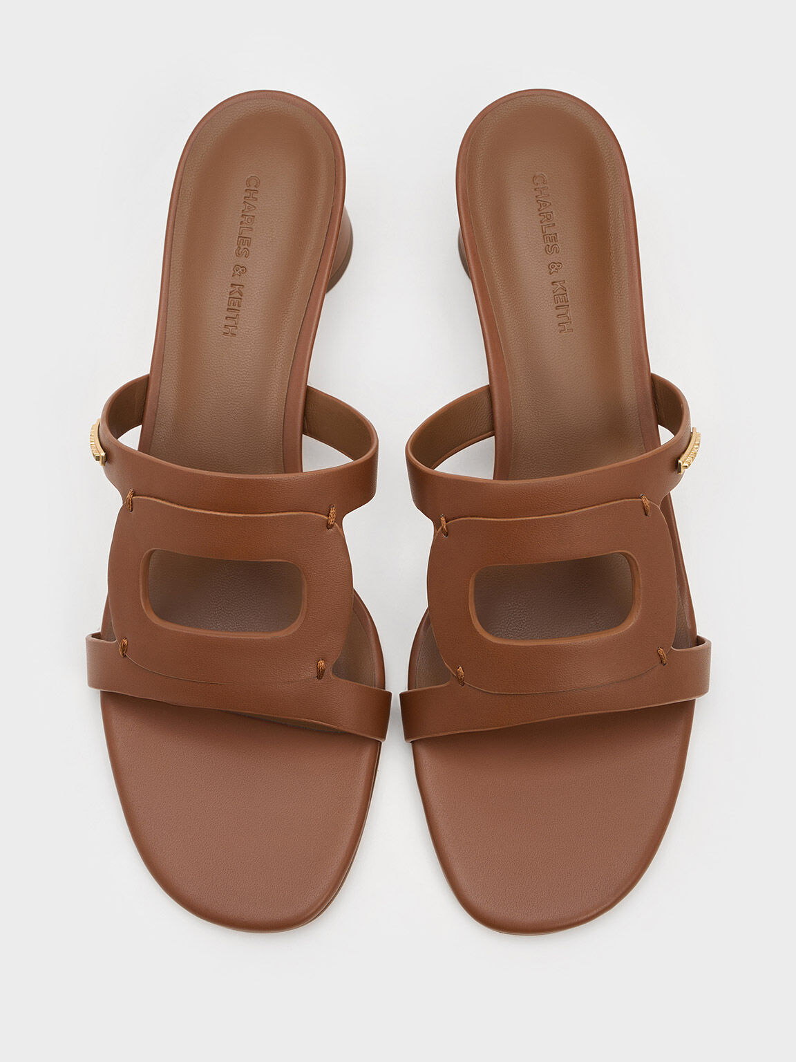 Cut-Out Cylinder-Heel Mules, Caramel, hi-res