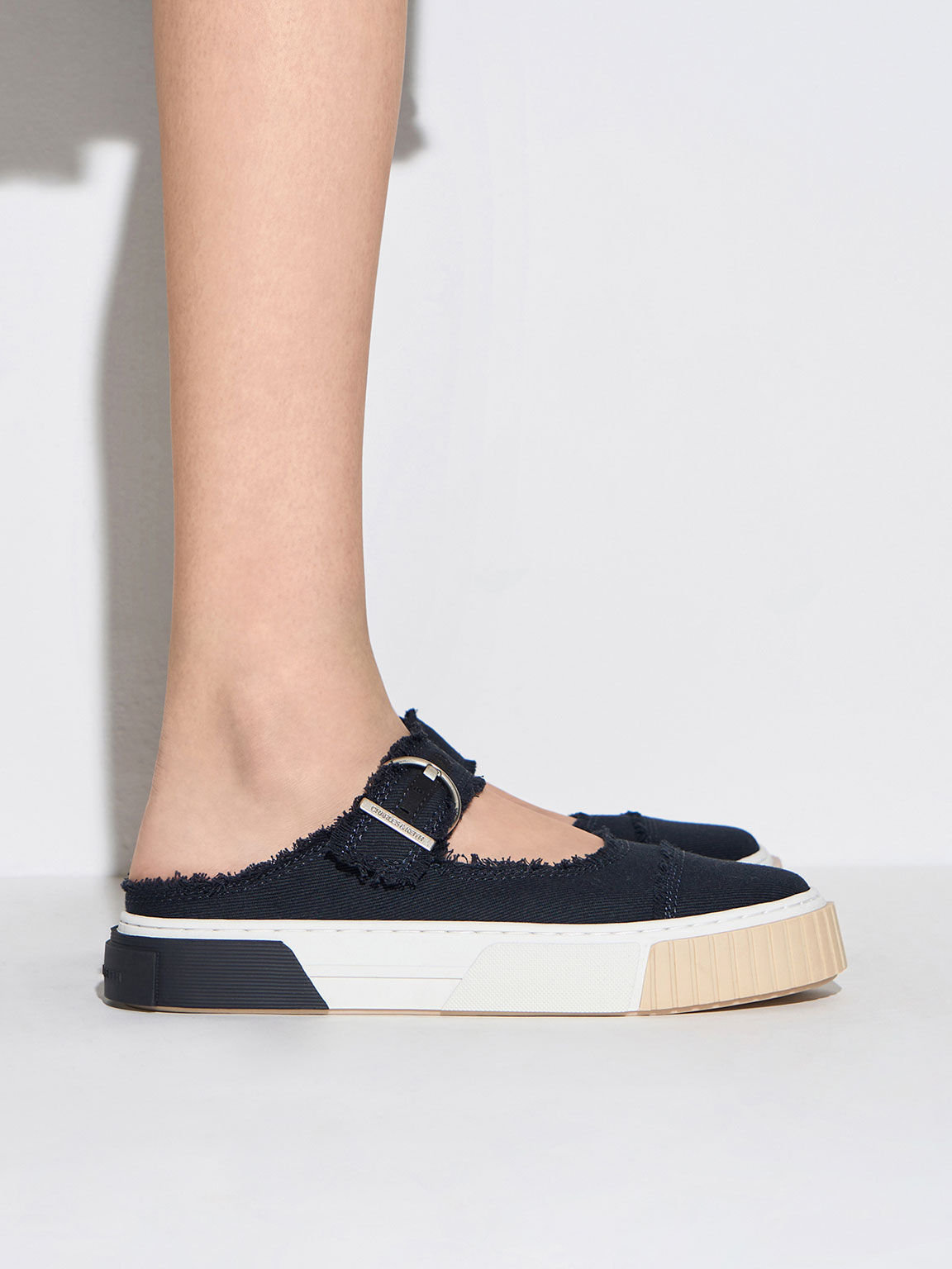 Denim Buckled Slip-On Sneakers, Dark Blue, hi-res