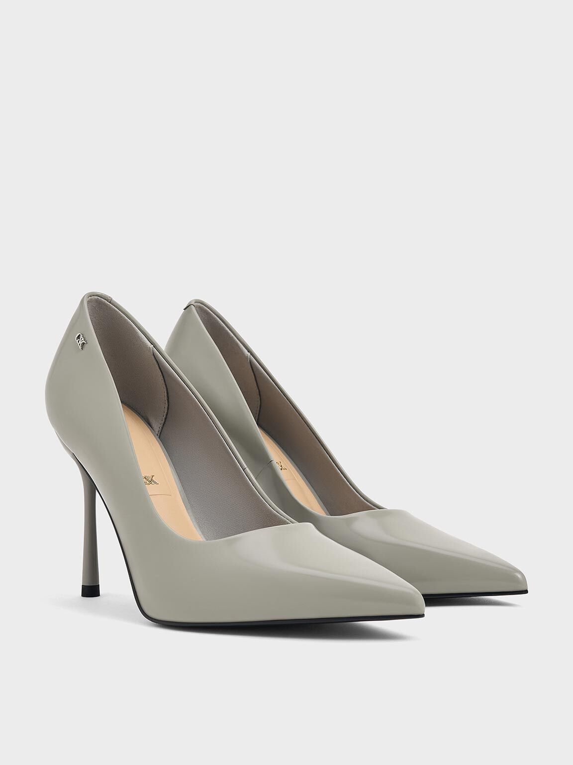 Kyra Leather Pointed-Toe Pumps, Grey, hi-res