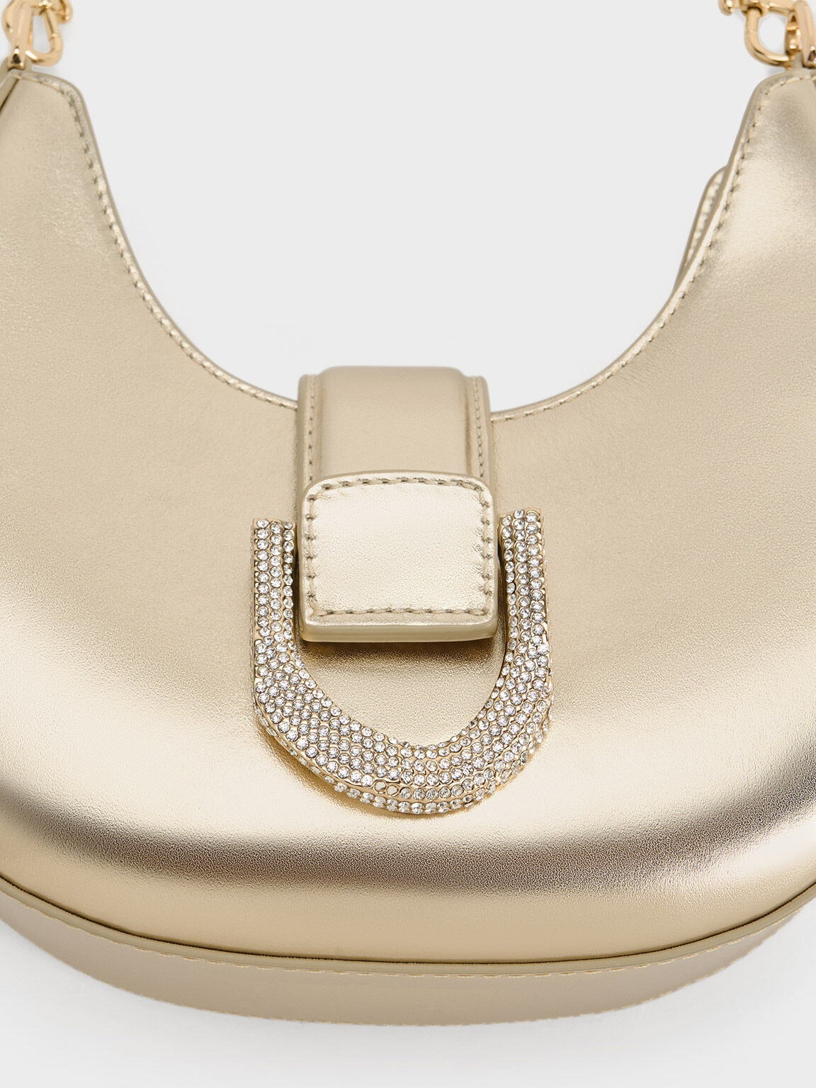 Gabine Metallic Leather Crystal-Embellished Hobo Bag, Gold, hi-res