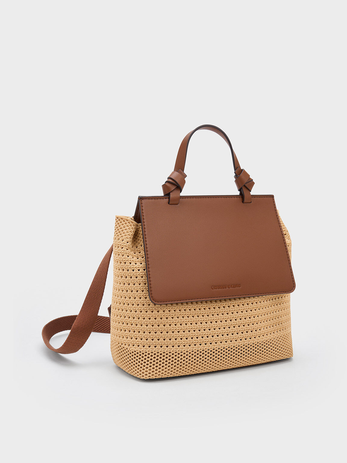 Ida Knitted Front Flap Backpack, Beige, hi-res