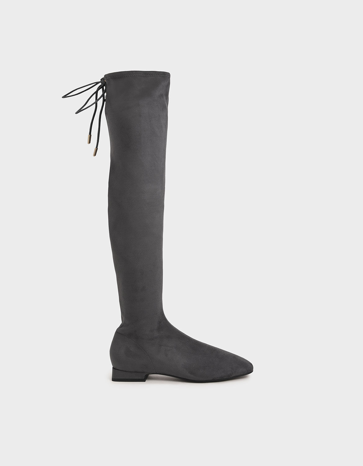 Dark Grey Textured Thigh High Boots 