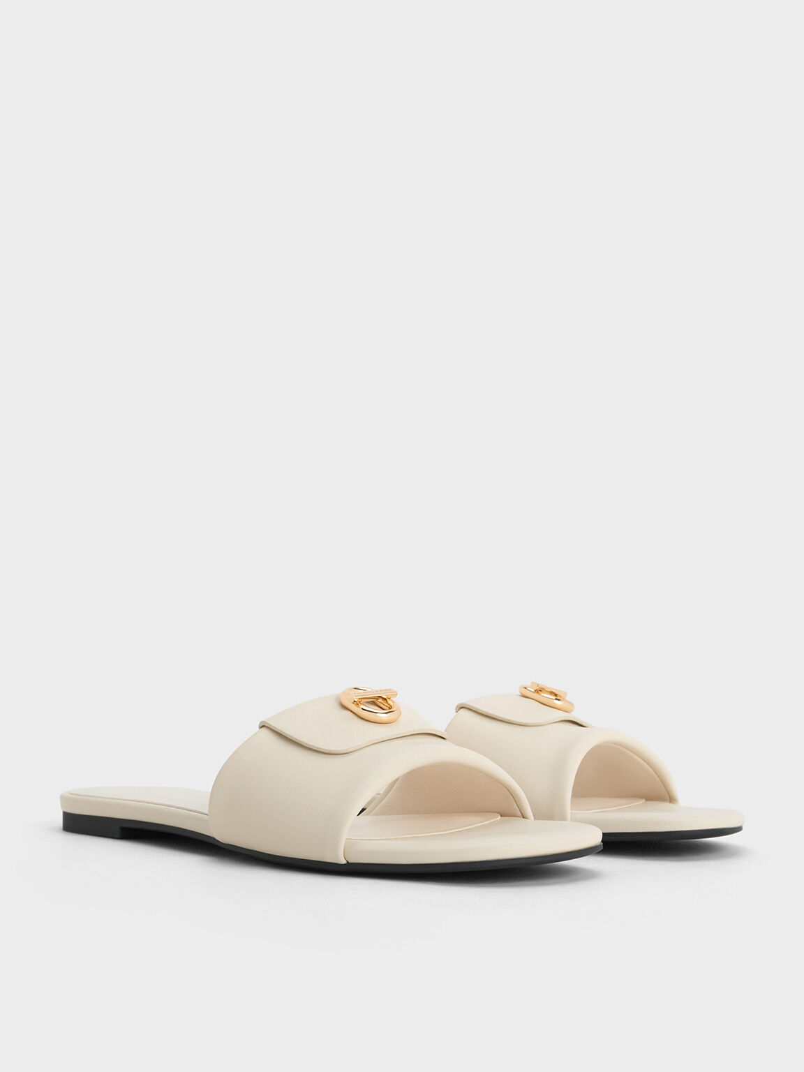 Sandalias slip-on con acento metálico, Blanco tiza, hi-res