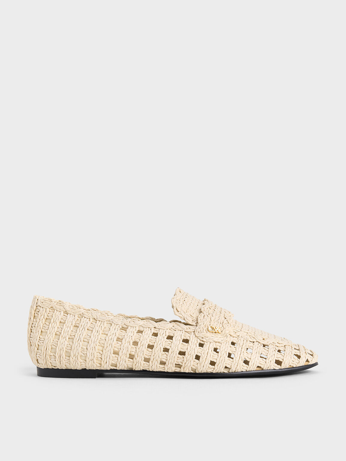 Raffia Woven Loafers, White, hi-res