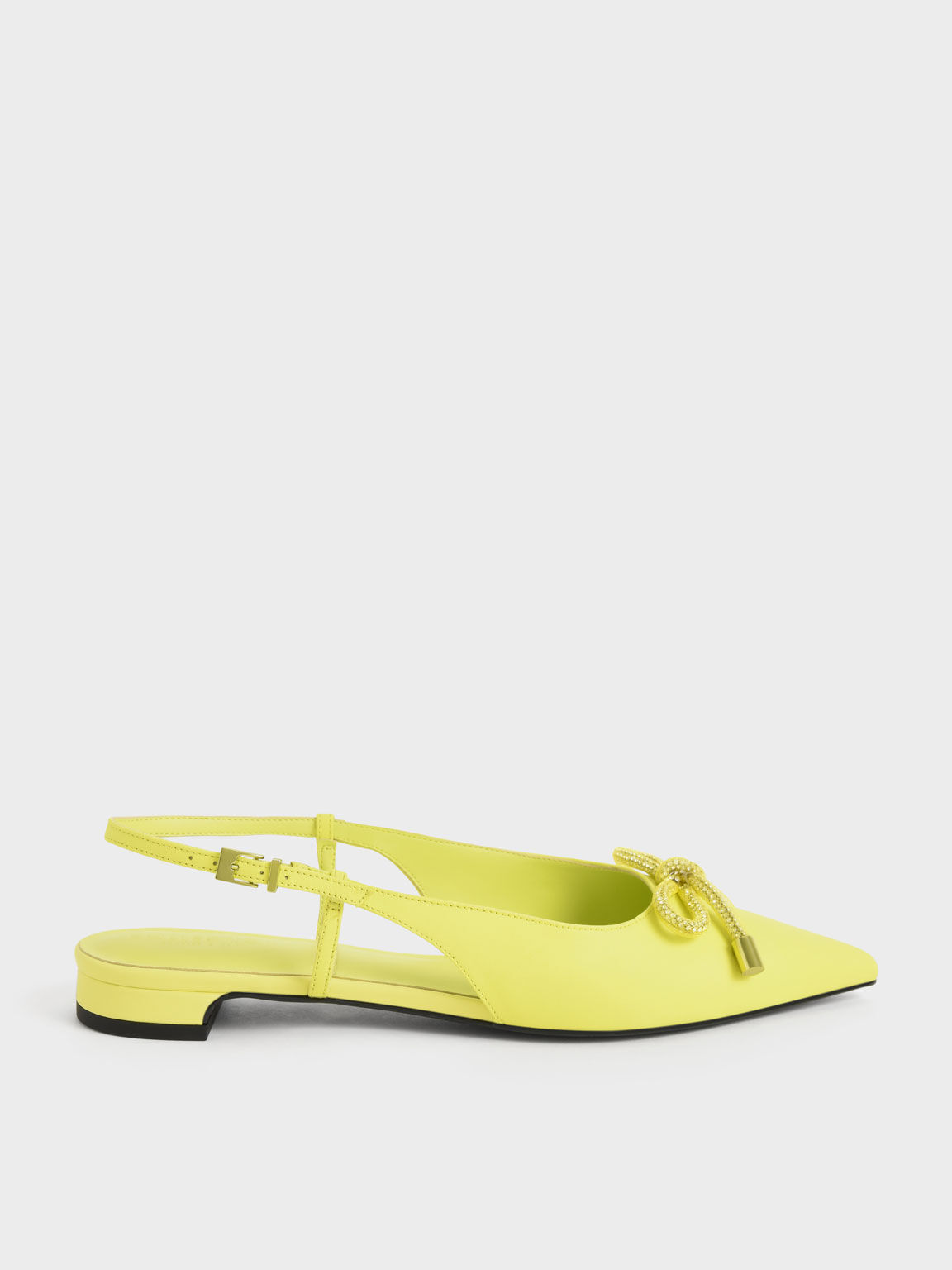 Gem-Embellished Bow-Tie Slingback Flats, Yellow, hi-res