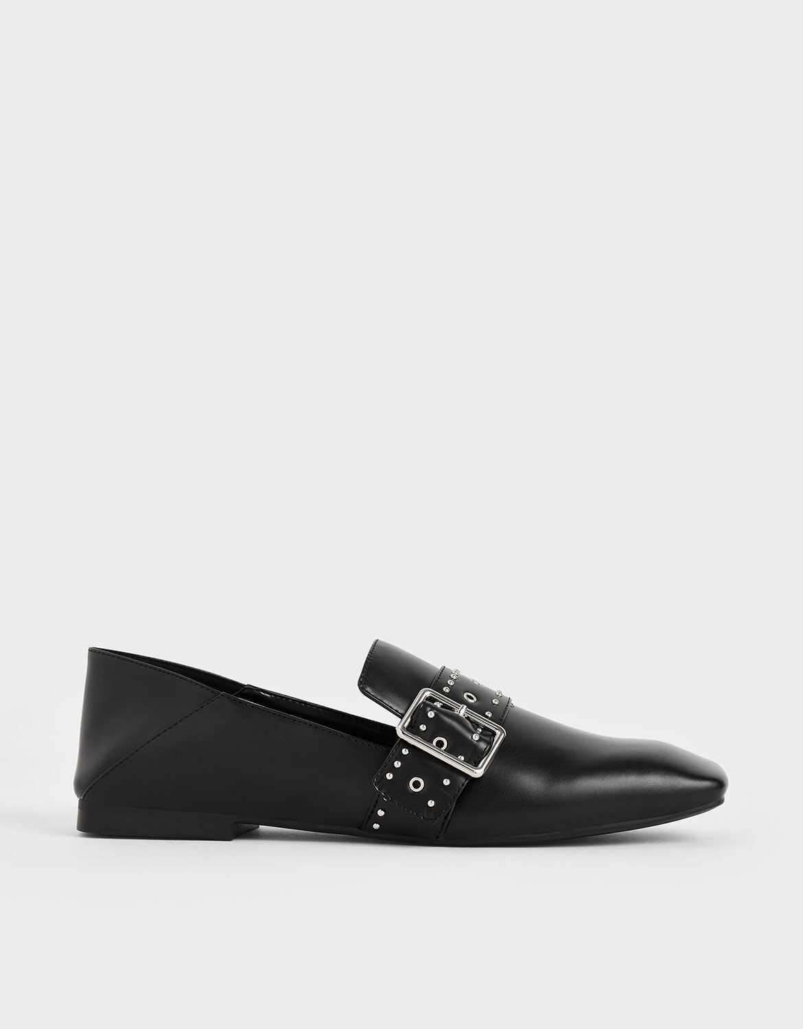 black loafers with buckle