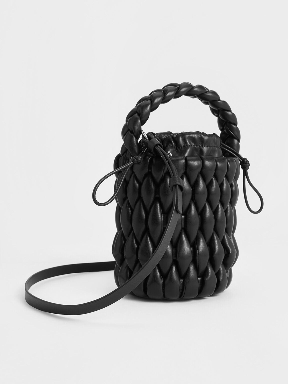Bia Woven Bucket Bag, Noir, hi-res