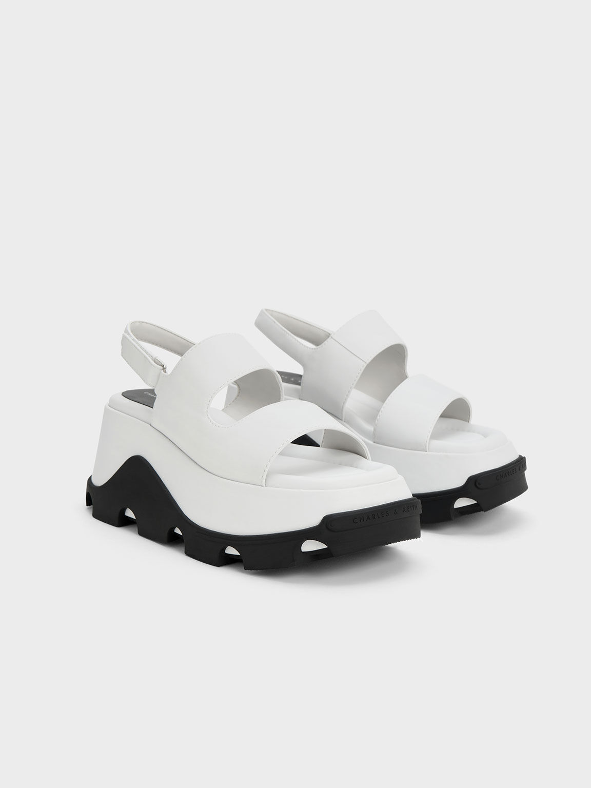 Two-Tone Asymmetric Platform Sandals - White