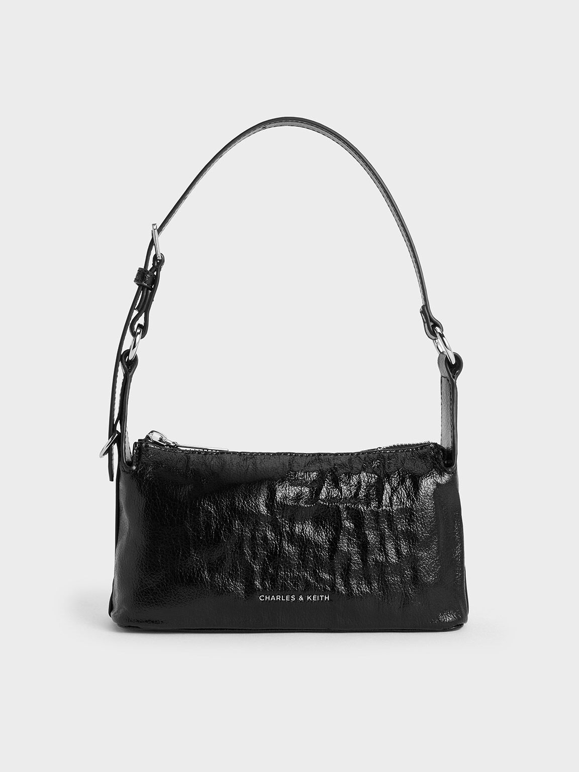 Lark Crinkle-Effect Shoulder Bag, Noir, hi-res