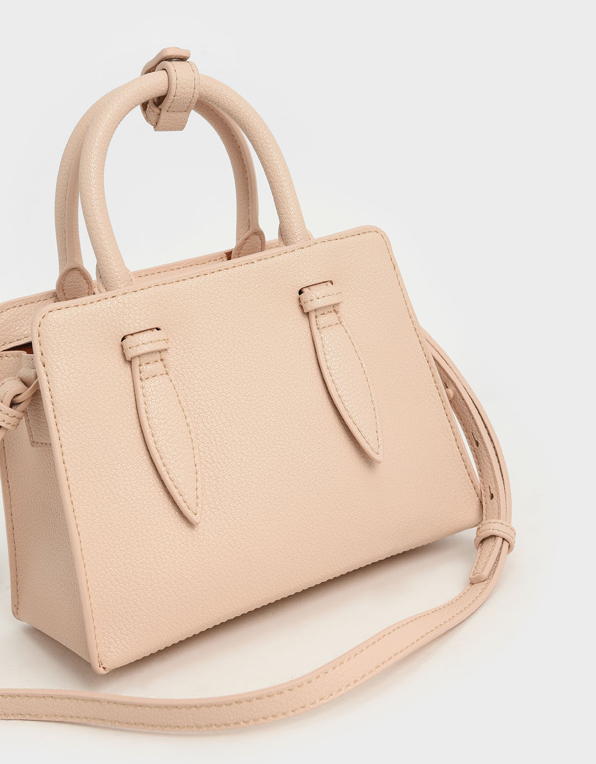 Double Top Handle Structured Bag - Nude