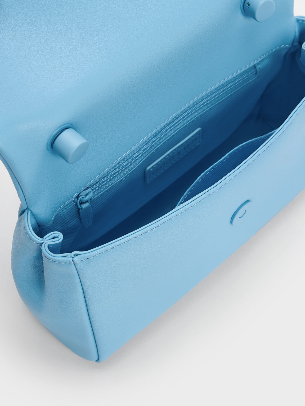 Curved Handle Shoulder Bag - Blue