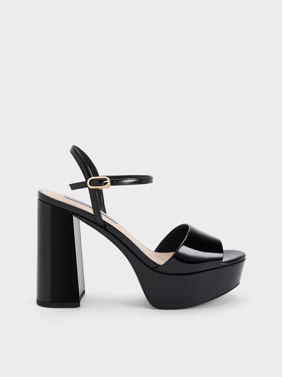 Charles & Keith Heeled Ankle Boots in Black Patent