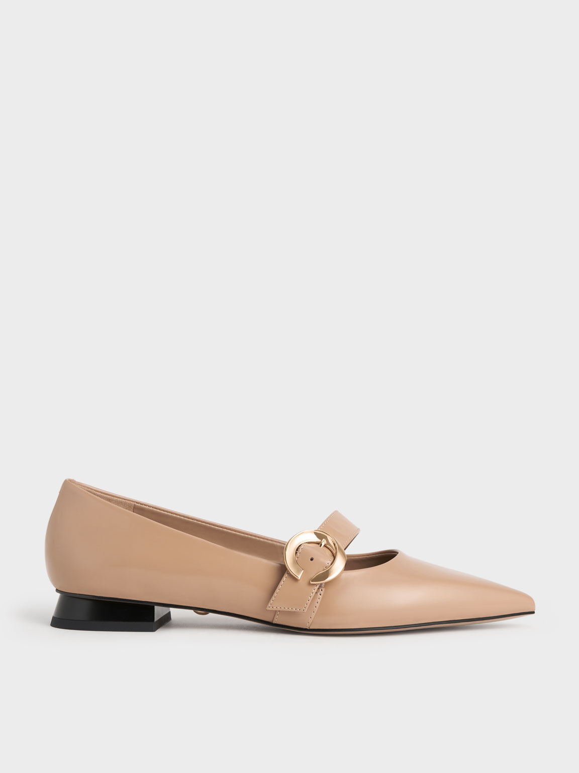 Nude Metallic Buckle Leather Mary Janes - CHARLES & KEITH US