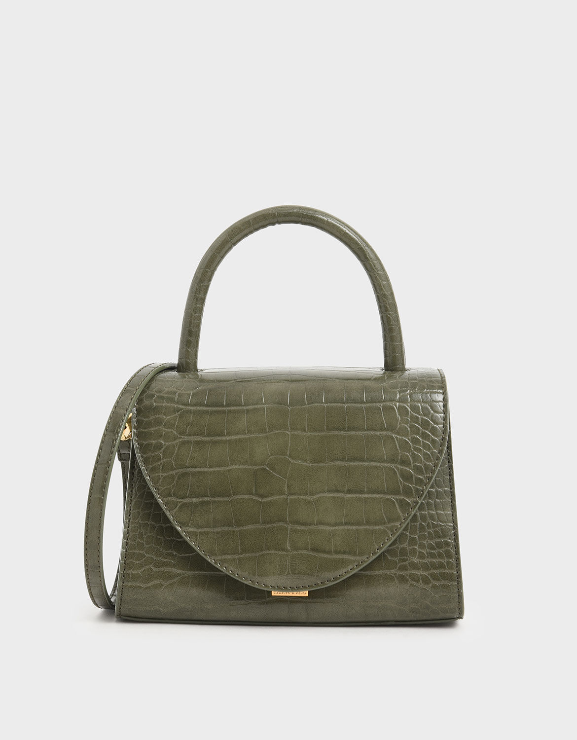 green mock croc handbag
