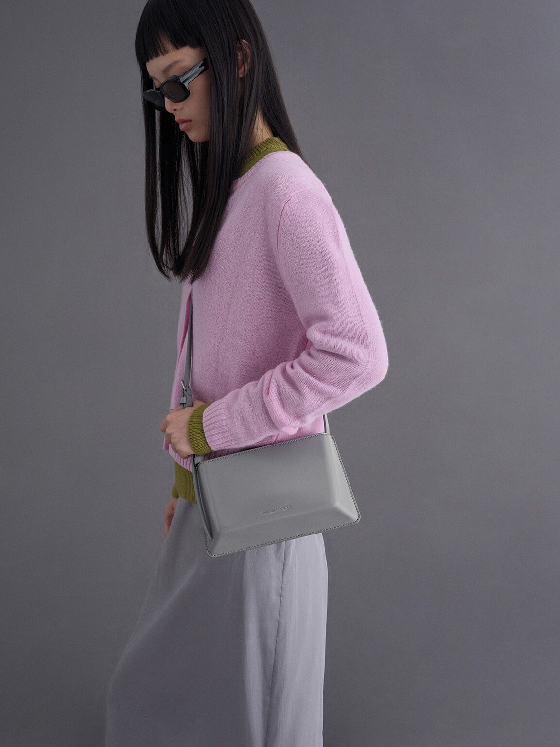 Structured Boxy Shoulder Bag, Grey, hi-res