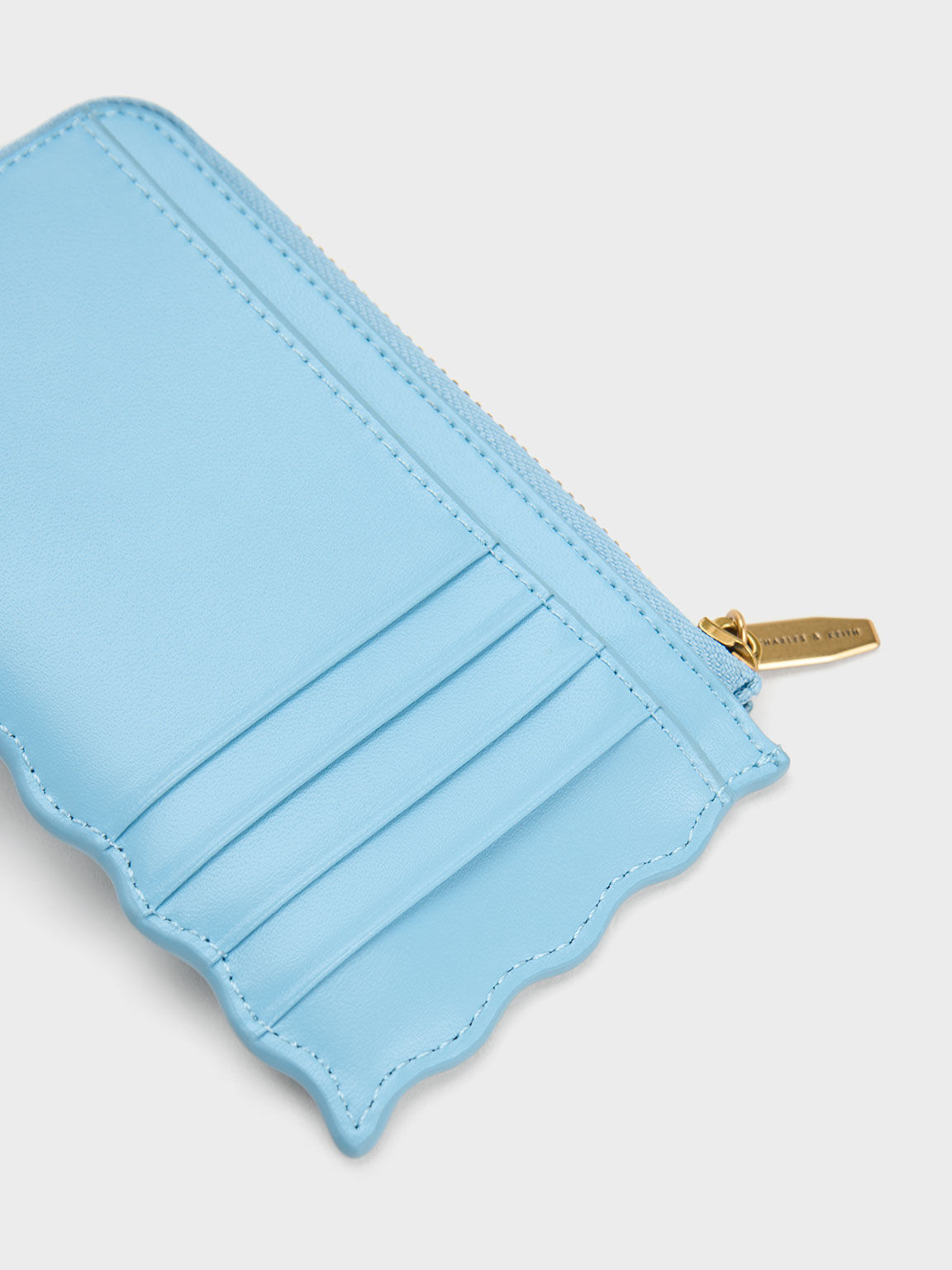 Wavy Trim Zip Wallet, Light Blue, hi-res