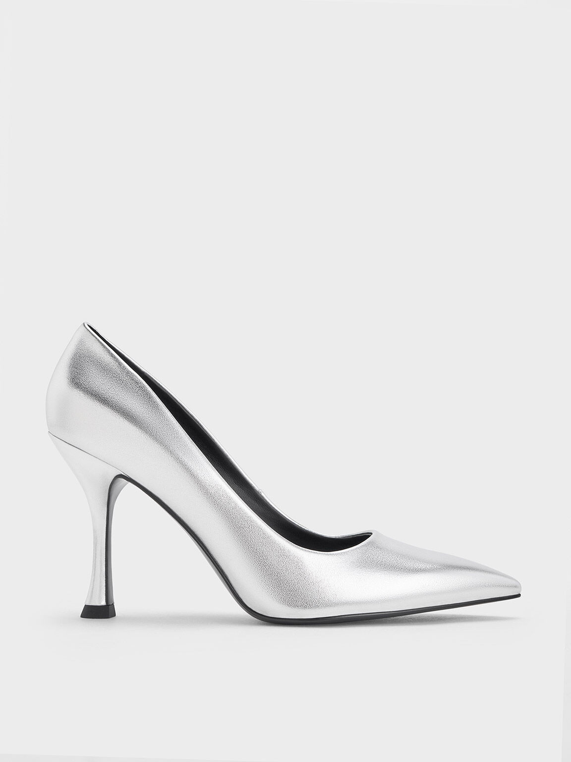 Metallic Pointed-Toe Spool-Heel Pumps, Silver, hi-res