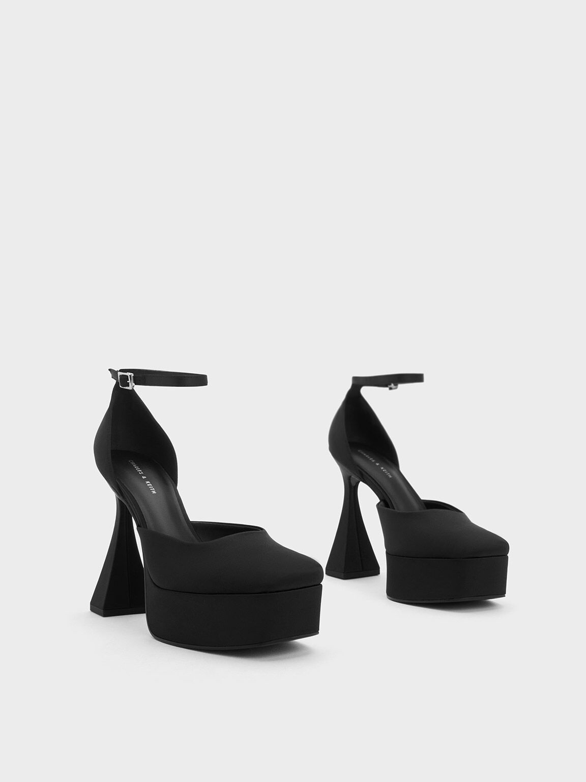 Recycled Polyester Flared Heel D'Orsay Pumps, Black, hi-res