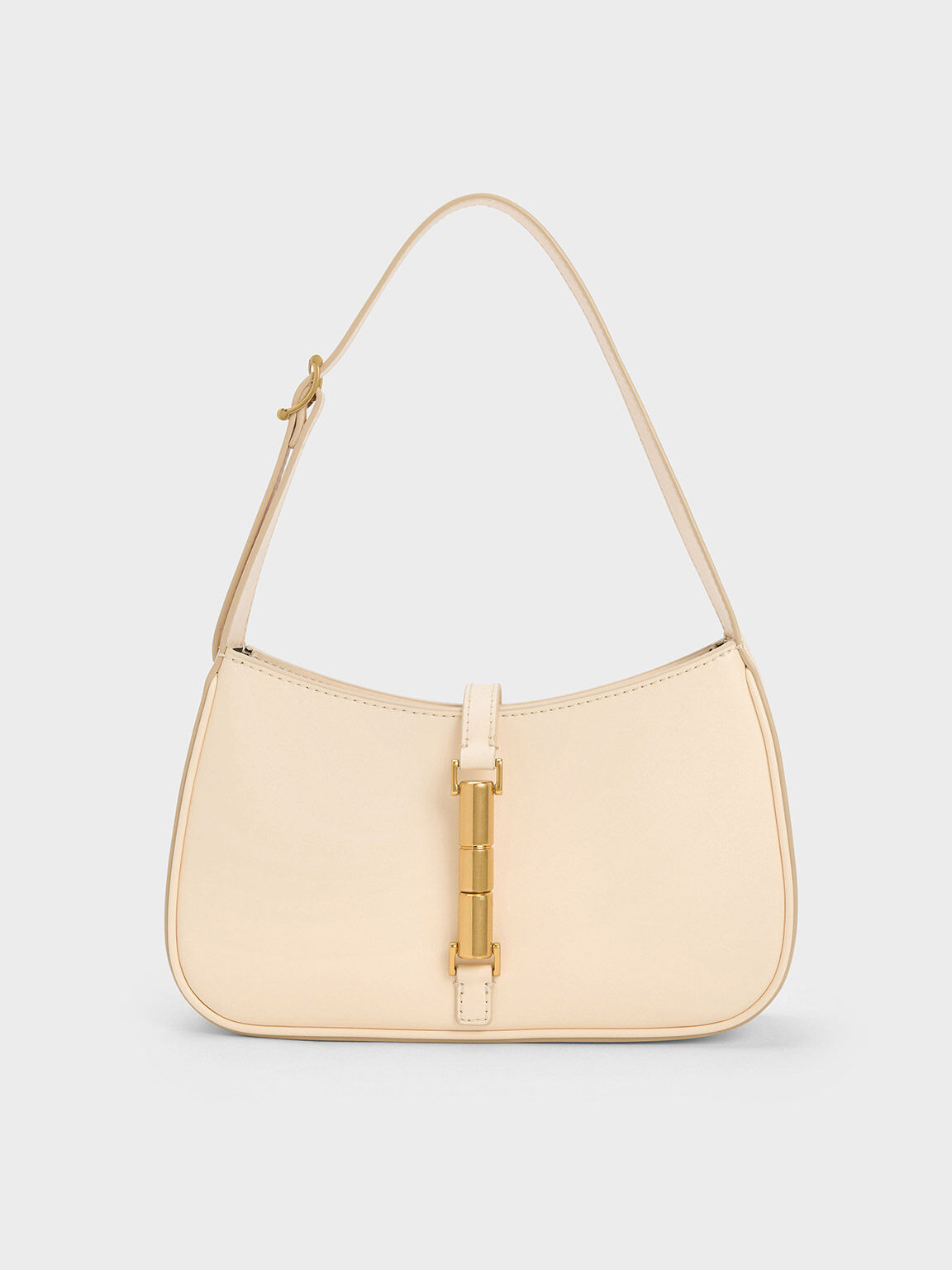 Beige Cesia Metallic Accent Shoulder Bag - CHARLES & KEITH US